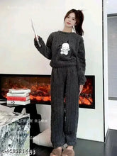 Winter woolen night suit top & bottom set for women, printed pyjamas in warm tones, perfect for chilly nights